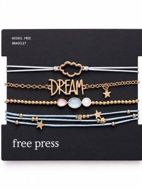 Free Press Dream Bracelet Stack NWT Gold Tone Celestial Layered Boho Nordstrom